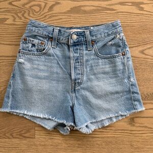 Levi's Blue Jean Shorts High-Waisted Frayed Hem